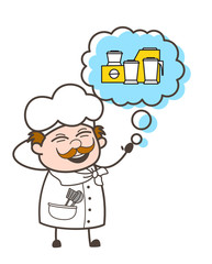 Cartoon Chef Thinking About Kitchen Objects Vector Illustration