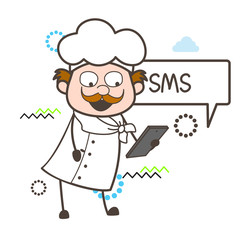Cartoon Chef Reading Sms Vector Illustration