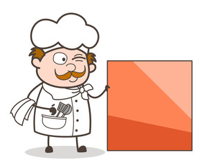 Cartoon Chef with Blank Banner Vector Illustration