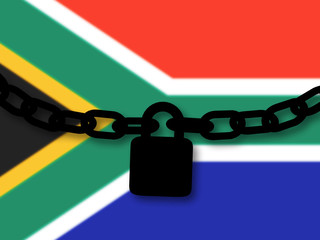 South Africa security. Silhouette of a chain and padlock over national flag