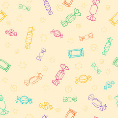 Candy day. Seamless pattern of colorful candy and sweets. 