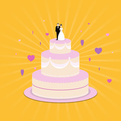 wedding cake icon with hearts flying around