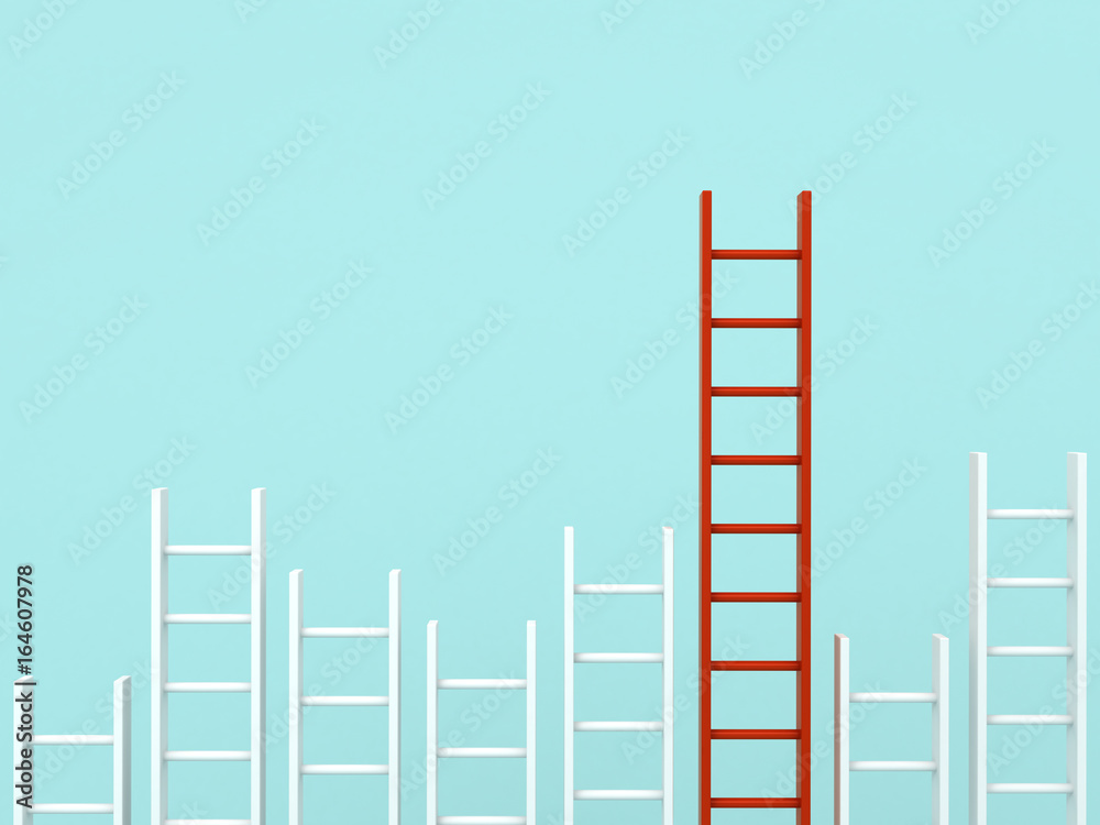 Poster stand out from the crowd and different creative idea concepts , longest red ladder among other short