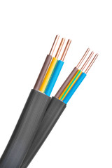 Electric screened cable with many wires isolated on white