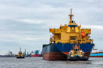 Blue cargo ship