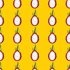 Dragon fruit pittaya vector seamless pattern. Cartoon fruit stylish texture. Repeating pittaya fruit seamless pattern background for friut design and web