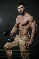 Obraz na płótnie Canvas Handsome fitness model train in the gym gain muscle