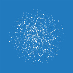 Random falling white dots. Sphere with random falling white dots on blue background. Vector illustration.