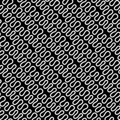 Seamless linear pattern with thin elegant curved white lines on black background. Abstract texture. Geometric background.