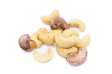 Roasted cashew nuts isolated on white background
