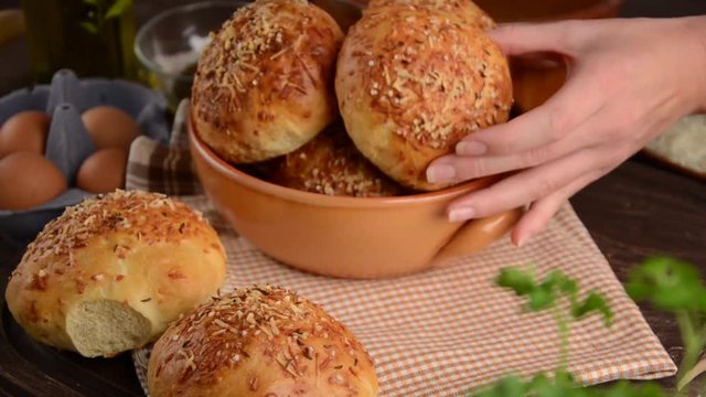 Baking cheese buns, stock footage