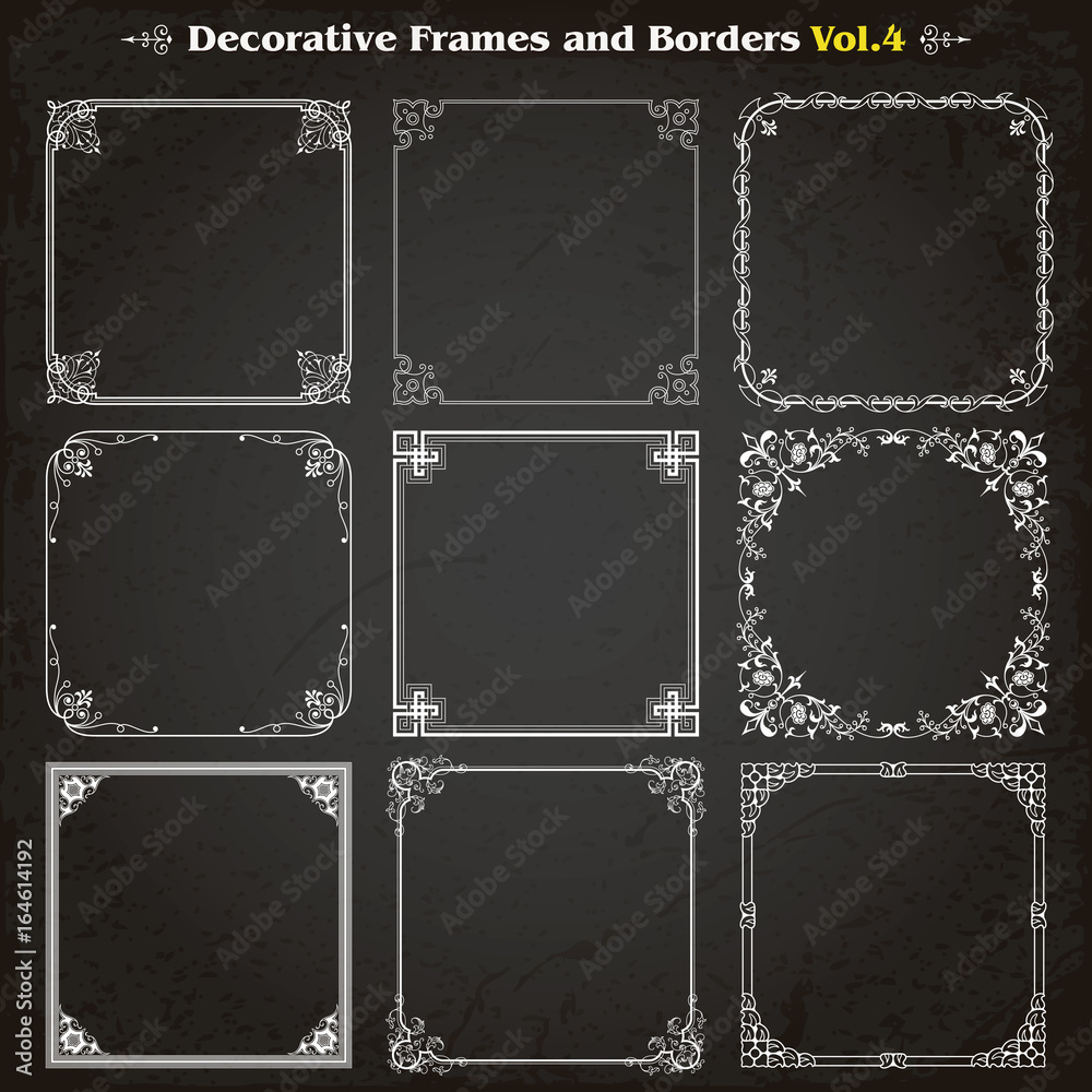 Wall mural decorative square frames and borders set 4 vector