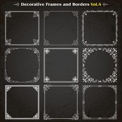 Decorative square frames and borders set 4 vector