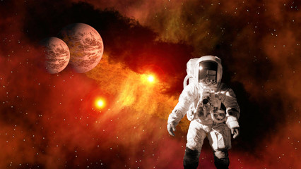 Astronaut planet Mars spaceman suit outer space helmet galaxy universe explosion. Elements of this image furnished by NASA.