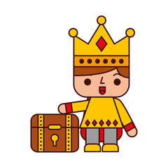 Video game prince with treasure chest avatar vector illustration design