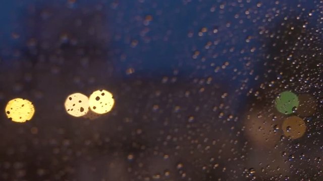 woman driving in a heavy rain in the city
