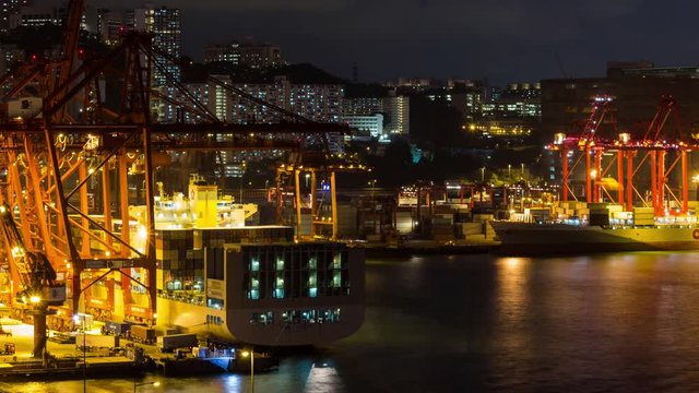 Kwai Tsing, Hong Kong, 10 June 2017 -: Kwai Tsing Container Terminals at night