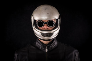 Portrait of a man in a motorcycle helmet