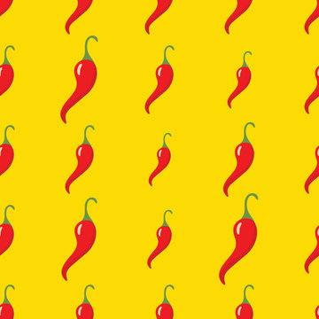 Red chilli pepper vector seamless pattern. Cartoon vegetable stylish texture. Repeating Red chilli pepper vegetables seamless pattern background for eco bio vegetables design and web