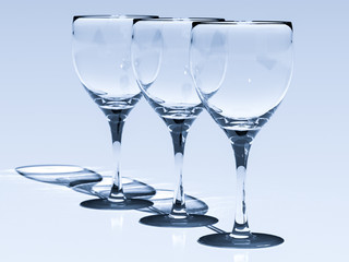 3d render of three wine glasses with cold light