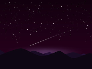 Night mountain lanscape with shooting star