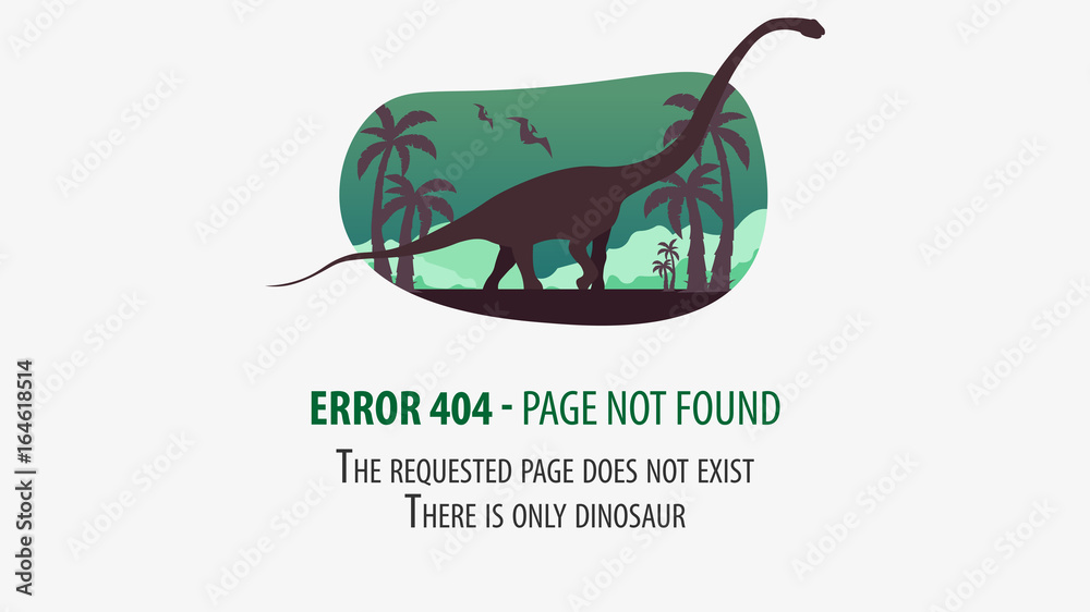 Fototapete 404 error with dinosaur. page not found. ui ux template for website. vector illustration.