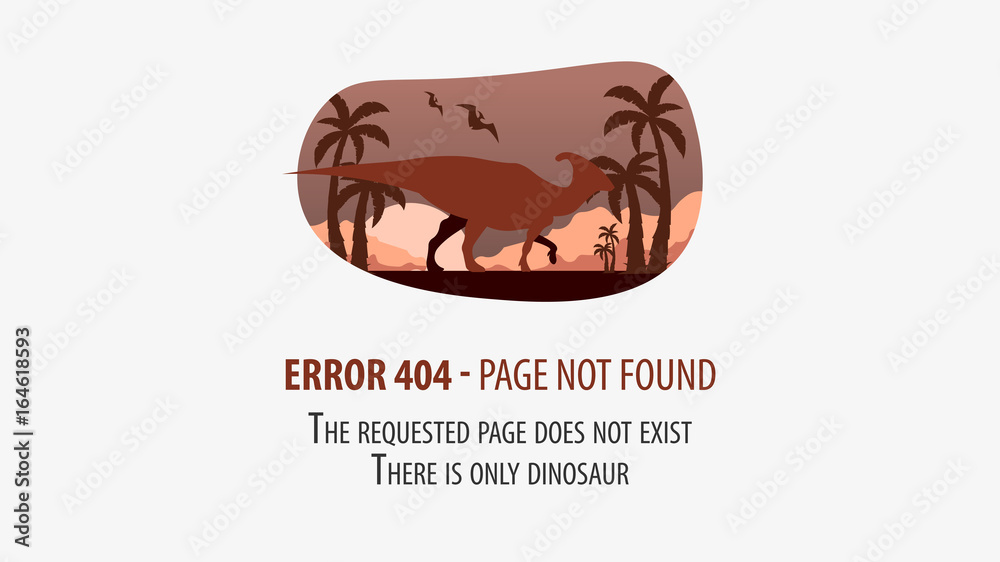 Fototapete 404 error with dinosaur. page not found. ui ux template for website. vector illustration.