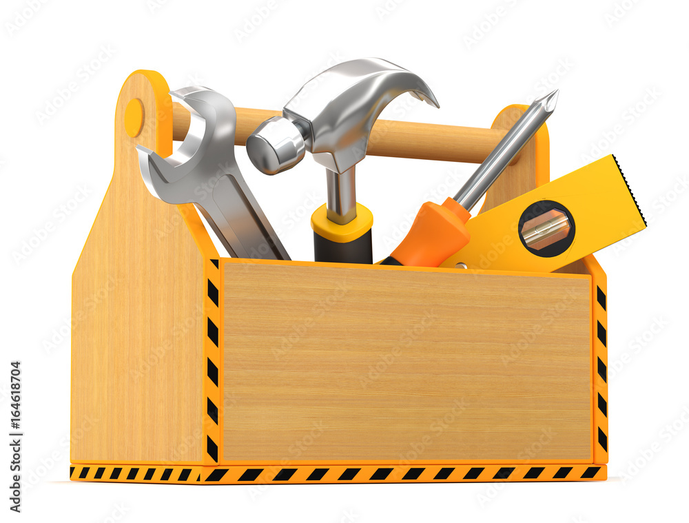 Wall mural toolbox with tools on a white background. 3d render illustration.