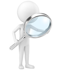 Render illustration. 3d person with a large magnifying glass.