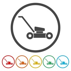 Lawn mower icons set vector illustration 