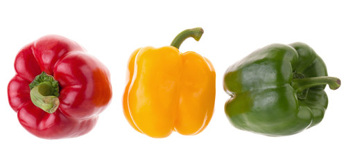 yellow red and green pepper shooted isolated on a white background