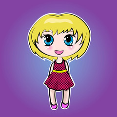 Anime cute little cartoon girl with blond hair