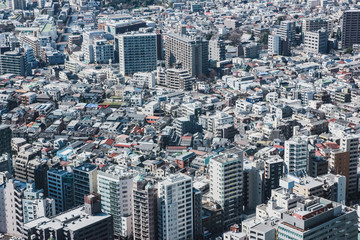 Fototapeta na wymiar Architecture and business top view background. Japanese city seen from above.
