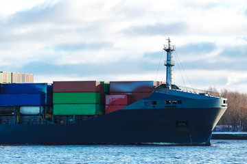 Grey container ship