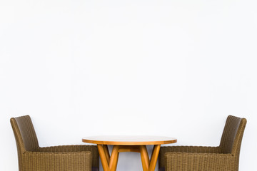 Rattan Chairs on Blank White Wall