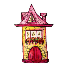 Cute fairy house watercolor illustration. Hand painted illustration can be used for cute print design for greeting holiday card or fashion design.