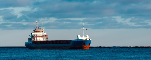 Blue cargo ship