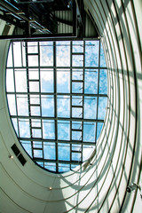 Glass oval ceiling in a modern architectural structure