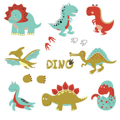 Cute little dinosaurs set. Vector cartoon collection for kids design.