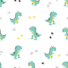 Cute dinosaurs pattern. Vector cartoon dino background. Baby print.