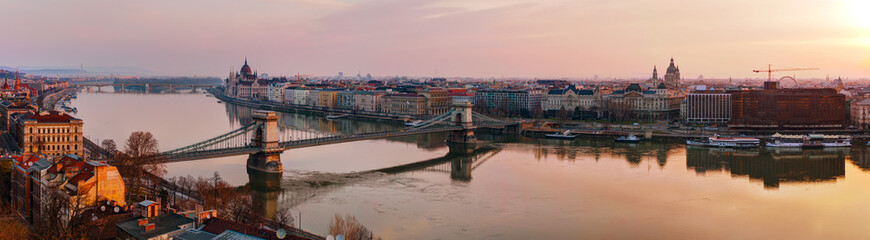Panoramic overview of Budapest with the Parliament building