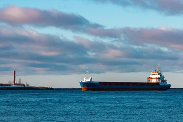 Blue cargo ship