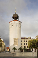 Fototapeta na wymiar Thick tower (Frauenturm - Dicker Turm) on Marienplatz in Gorlitz. Germany