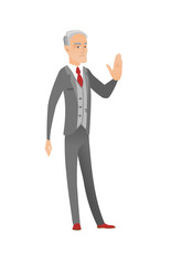 Senior caucasian businessman showing palm hand.