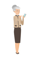 Caucasian business woman holding mobile phone.