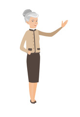 Caucasian business woman with outstretched hand.