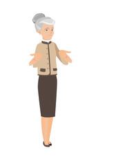 Caucasian business woman shrugging shoulders