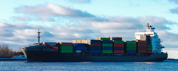 Grey container ship