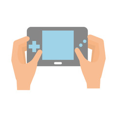 hands user with Portable video game console vector illustration design