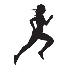 Fototapeta na wymiar Running woman vector silhouette, side view